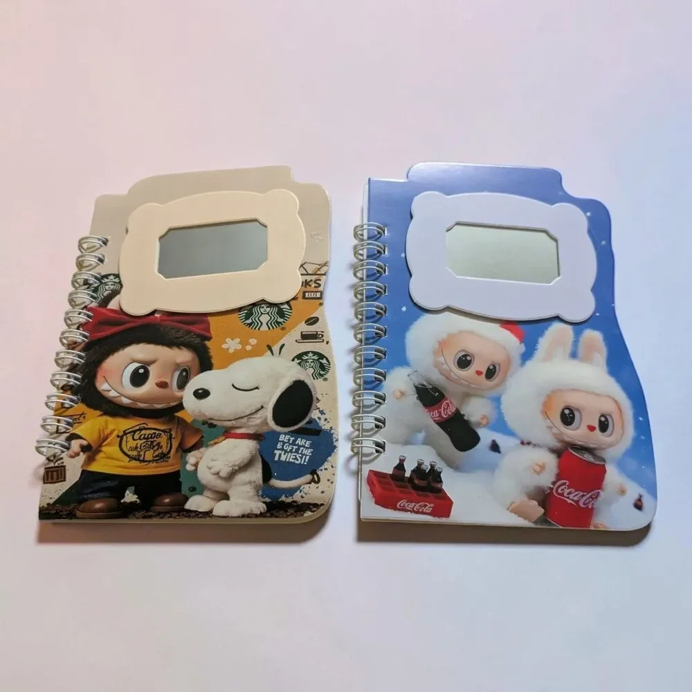Mini Spiral Mirror Notebooks Set of 2, Labubu Style, Snoopy, Coca-Cola Starbucks